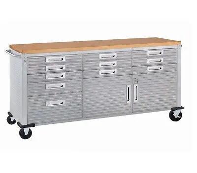 11 Drawer Tool Storage Chest Cabinet Wood Top Workbench Mobile Rolling 2 Door • $629.79