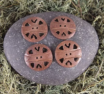 Zen Canyon Large Brown Folk Hearts 2-hole Carved Coconut Shell Buttons 4 Pack • $6.99