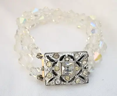 Vintage AB Aurora Borealis Crystals Rhinestones Box Clasp Bracelet 7.5  • $12.99