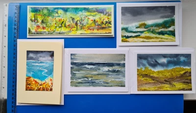 £4.50 • Buy Handpainted Unique Original Greetings Cards Blank Inside 5 Cards With Envelopes 