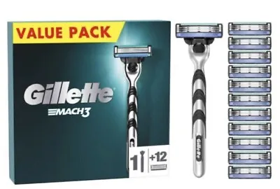 Gillette Gilette Mach3 Men's Razor + 12 Razor Blade Refills - New - Sealed • £18.95