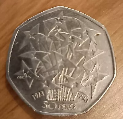 EU 50p Coin 1998 European Union Twelve Stars 50p Circulated 1973-1998 • £2