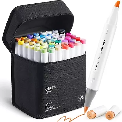 48 Colors Alcohol Brush Markers Ohuhu Double Tipped (Brush & Chisel) Sketch Mar • $80.99