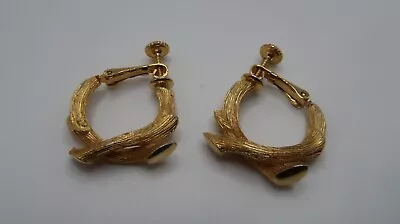 Vintage Gold Bamboo Mid Century Modern Style Dangle Hoop Clip Earrings 2.2cm • $19.20