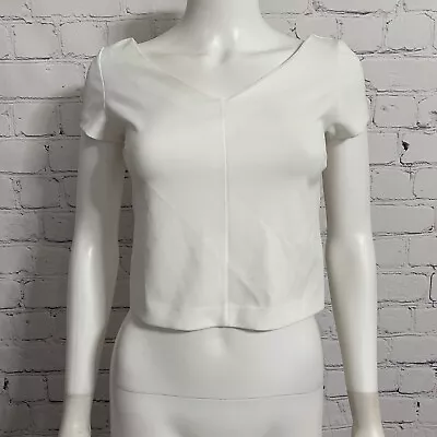 Zara Women’s Blouse White V-Neck Short Sleeve Crop Back Zip New • $15.10