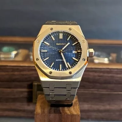 S Mod SeikOak Custom Mod NH35 Royal Oak Style Blue Dial Automatic Men's Watch • $233.75