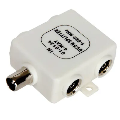 RF Splitter Freeview TV 4 Way UV FM VHF Aerial 1 Input To 4 Output TVsCoaxial • £4.36