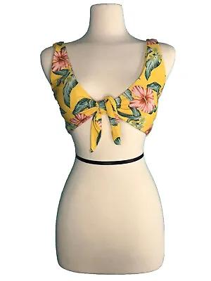 Zaful Zara Tropical Bikini Swim Suit Top US 8 Yellow Hawaiian Lined Tie Front • $9