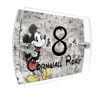 £14.99 • Buy Mickey Mouse Donald Duck House Number Sign Plaque Glass Effect Acrylic Door