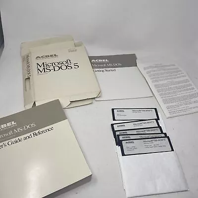 Microsoft MS-DOS 5 On  5 X 5-1/4  5.25  Acbel Technologies Floppy Disks Complete • $97.20