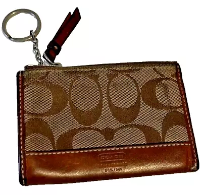 Coach MINI ID Signature Canvas Leather Coin Purse Wallet • $9.99