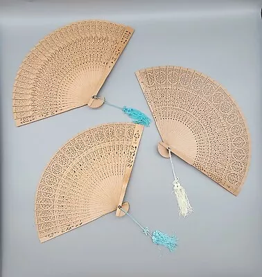 $22.50 • Buy Vintage Chinese Sandalwood Fans Authentic Asian Folding Hand Fan 13.5  Lot Of 3