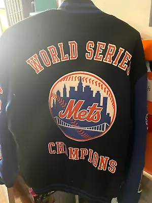 New York Mets Mens Large Black 2 Time World Series Champions Jacket 1969 1986 • $130