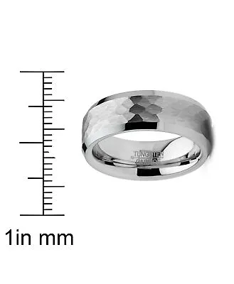 Mens Tungsten Ring Hammered Wedding Band Silvertone Comfort-fit 6MM 8MM • $19.99