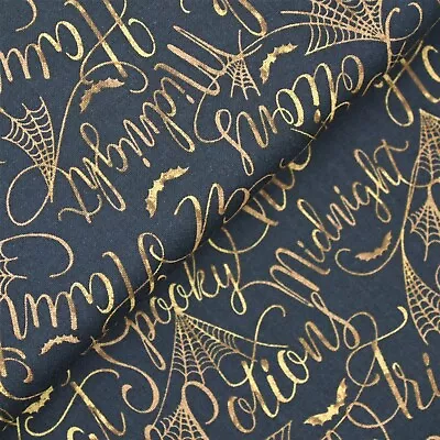 CLEARANCE: Cotton Halloween Fabric Gothic Material Mystery Manor -Gold Text • £6.95