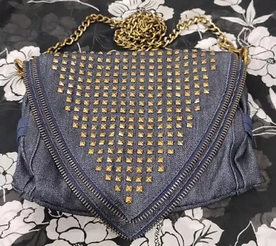 Matt & Nat Blue Denim & Brass Studded Crossbody Purse • $30