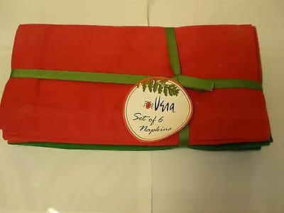 Vera Neumann Christmas Napkin Set Red Green 6 Six Cotton New With Tags Machine • $30