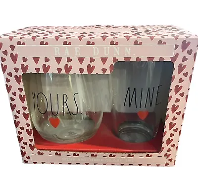Drinking Glasses Set Wine Glass Beer Glass Clear Yours Mine Rae Dunn Gift • $19.99