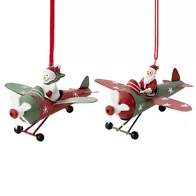 Metal Hanging Decoration For Christmas Tree Santa/Snowman On Airplane Ornament • $17.77