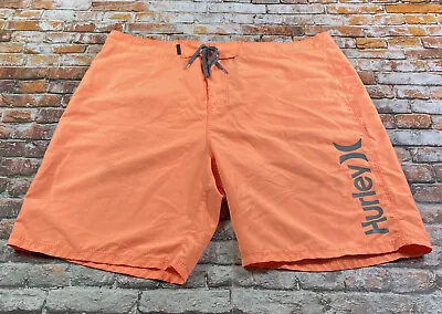 (F3) Men's Hurley Board Shorts Size 38 Orange Back Pocket Beach Swimming • $9.79