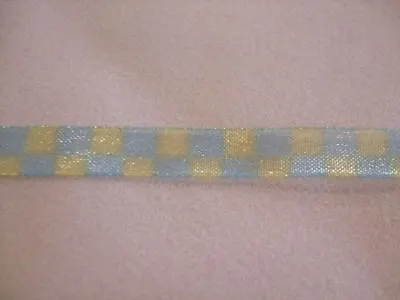 1 Metre Of May Arts Sheer Organza Ribbon - Blue & Yellow Squares - 1/4  (6mm) • £1.87