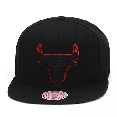 Mitchell & Ness Chicago Bulls Snapback Hat Cap Black/Red Eyes • $37.90