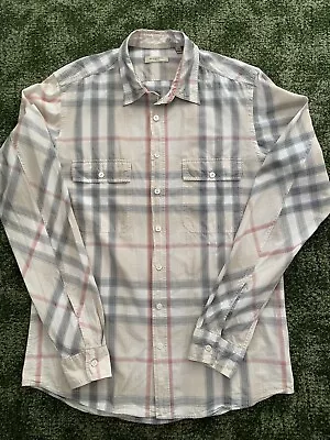 £56 • Buy Genuine Burberry Mens Beige Nova Check Long Sleeve Shirt Sz M VGC