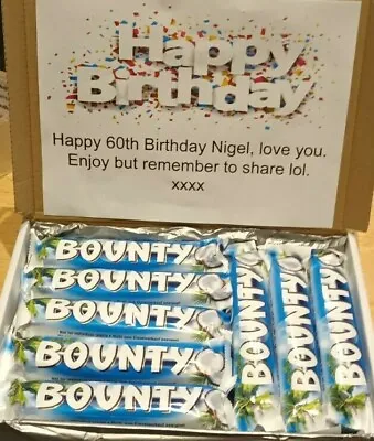 £8 • Buy Personalised BOUNTY Chocolate Sweet Box Hamper Selection Birthday Christmas Gift