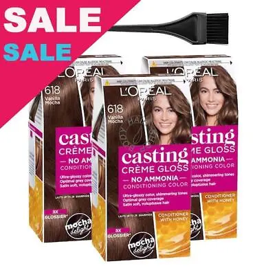 L'Oreal Casting Creme Gloss Vanilla Mocha 618 Ammonia Free Hair Color Pack Of 3 • £51.82