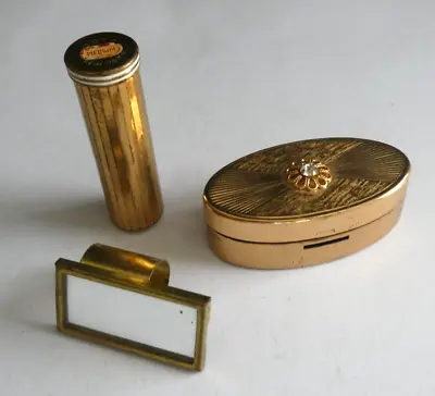 Vintage Gold COTY Lip Stick Holder With Snap-on Mirror + MAX FACTOR Pill Box • $29.99