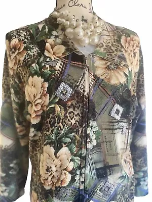 Vintage Alberto Makali  Beaded Zip Sweater. Floral. Granny Glam. WOW-0110 • $45