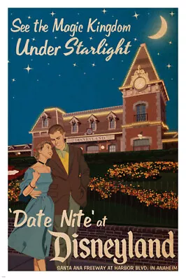 DATE NIGHT AT DISNEYLAND Vintage 12x18 Poster Magic Kingdom Under Starlight • $7.99