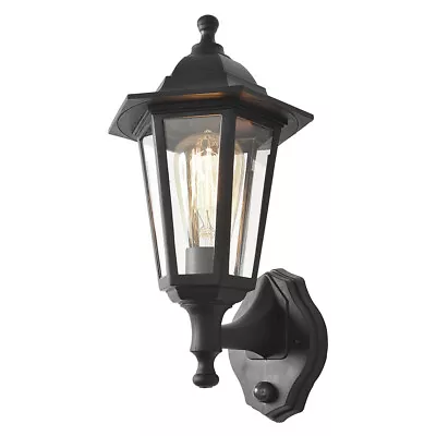 Litecraft Neri Wall Light Outdoor Traditional Lantern With PIR Sensor - Black    • £26.99