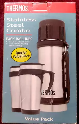 Thermos Stainless Steel Combo Valve Pack 1 Vacuum Bottle & 2 Insulated Travel... • $27.50