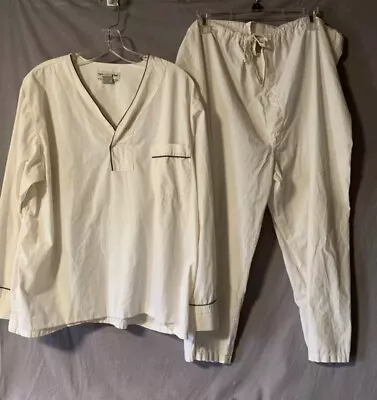 The Vermont Country Store Mens Large White Cotton Pajamas Set Two Piece Comfy • $24