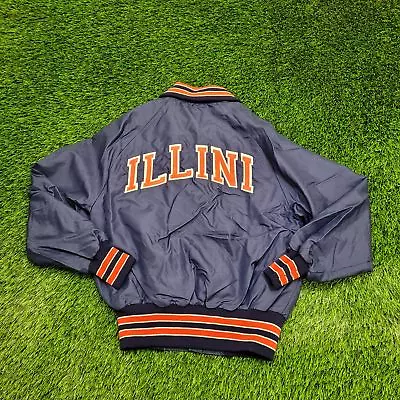 Vintage 80s Delong Illini Varsity Bomber Jacket Womens S/M-Short 20x23 Navy-Blue • $88.62