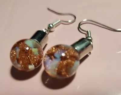 #1154 12mm Floating Opal And Goldstone Earrings • $28