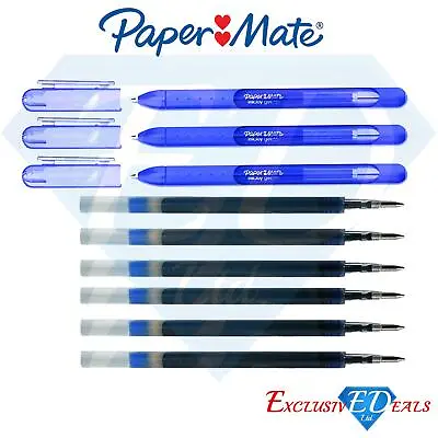 £3.95 • Buy 3 X 0.7mm Nib Blue Papermate Rollerball Gel Pen + 6 Refill School/Work/Office