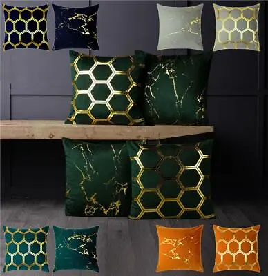 £19.99 • Buy 4 Pack Gold Metallic Velvet Cushion Covers Marble Hexagon 18 Inch 45 Cm Square 