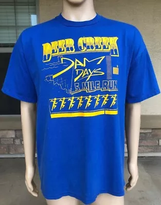 Vintage 90s Deer Creek Dam Days 5 Mile Run T Shirt Jerzees USA Made Size XL • $20.95