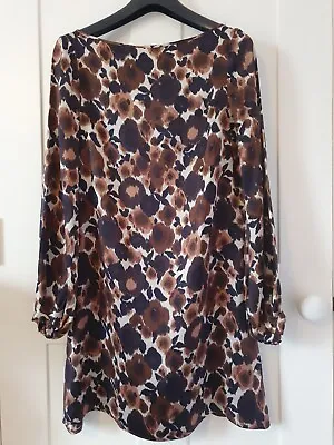 Tara Jarmon Brown Print Silk Dress Size 38 UK 10 Wedding Occasion Maxmara • £35