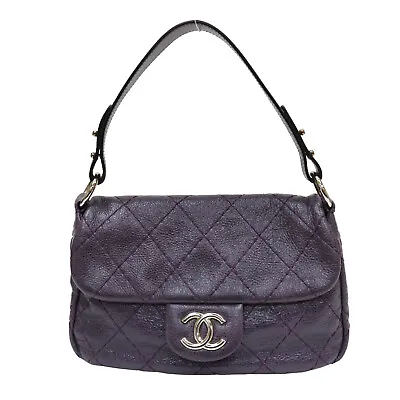 CHANEL Purple Stitched On The Road Flap Shoulder Handbag Calfskin Leather • $1701.36