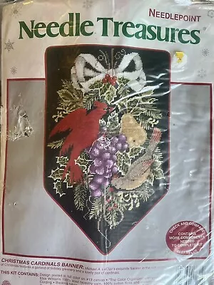 Christmas Cardinals Banner 06871 Needlepoint Kit JCA  10x16  Elsa Williams • $18.99