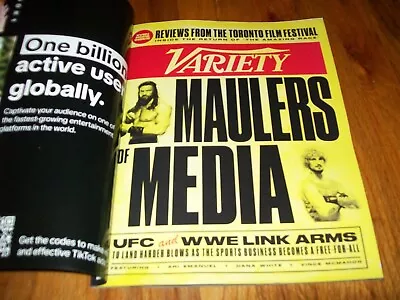 September 2023 - Variety Magazine - Maulers Of Media Cover-ufc And Wwe Link Arms • $4.99