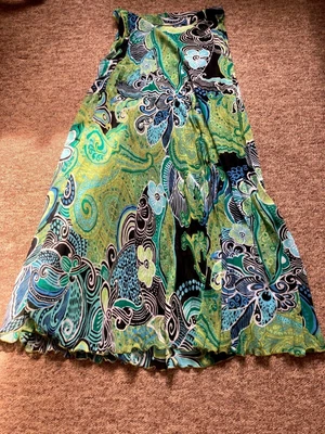 £54.99 • Buy Vintage Green & Blue Paisley Print Semi Sheer Maxi Pleated A Line Skirt 8 / 10 