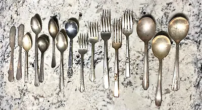 VINTAGE SILVER PLATE Silverware & Stainless Mixed Lot Lot Of 16 Assorted • $18