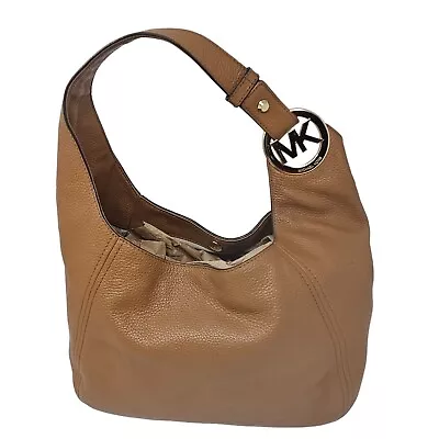 Michael Kors Fulton Hobo Bag Brown Leather Large Tote Pebbled Purse Shoulder • $75