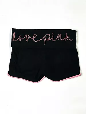 Pink Yoga Shorts Women’s XS Victoria Secret Fold-Over Black Workout • $15