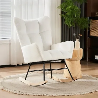 Modern Teddy Nursery Rocking Chair Upholstered Glider Rocker Comfy Accent Chair • $129.99