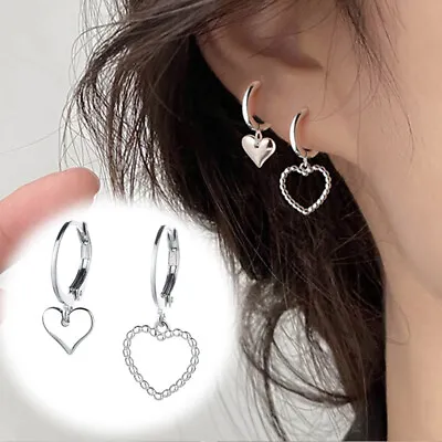 2pcs/Set Fashion 925 Silver Heart Earrings Hoop Drop Dangle Women Charm Jewelry • $1.14